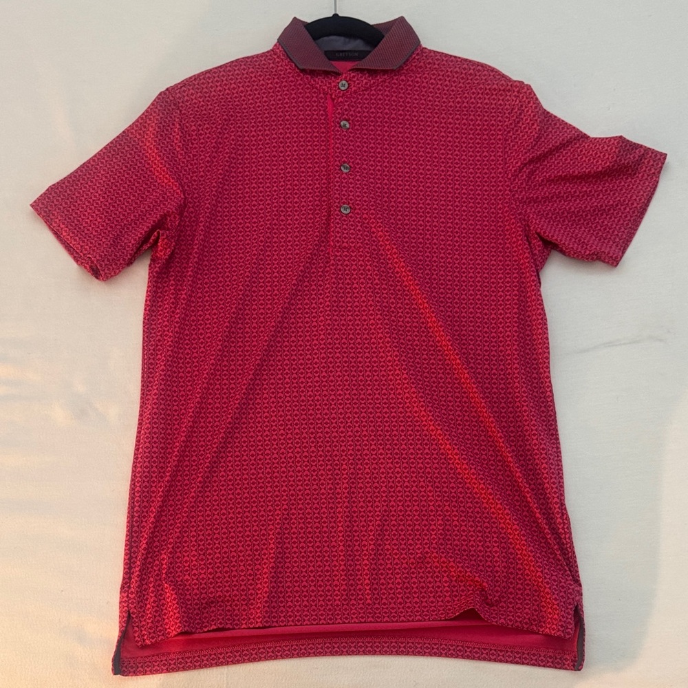 Greyson Red Patterned Polo with Contrast Collar